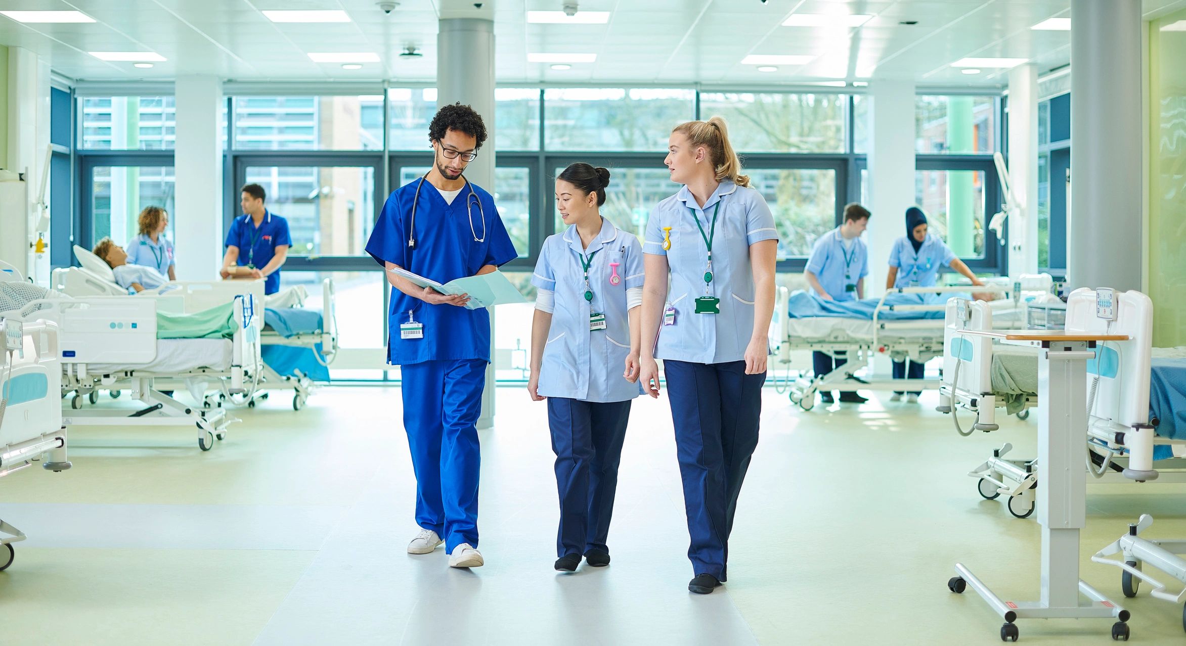 Nurse team working together on a hospital ward